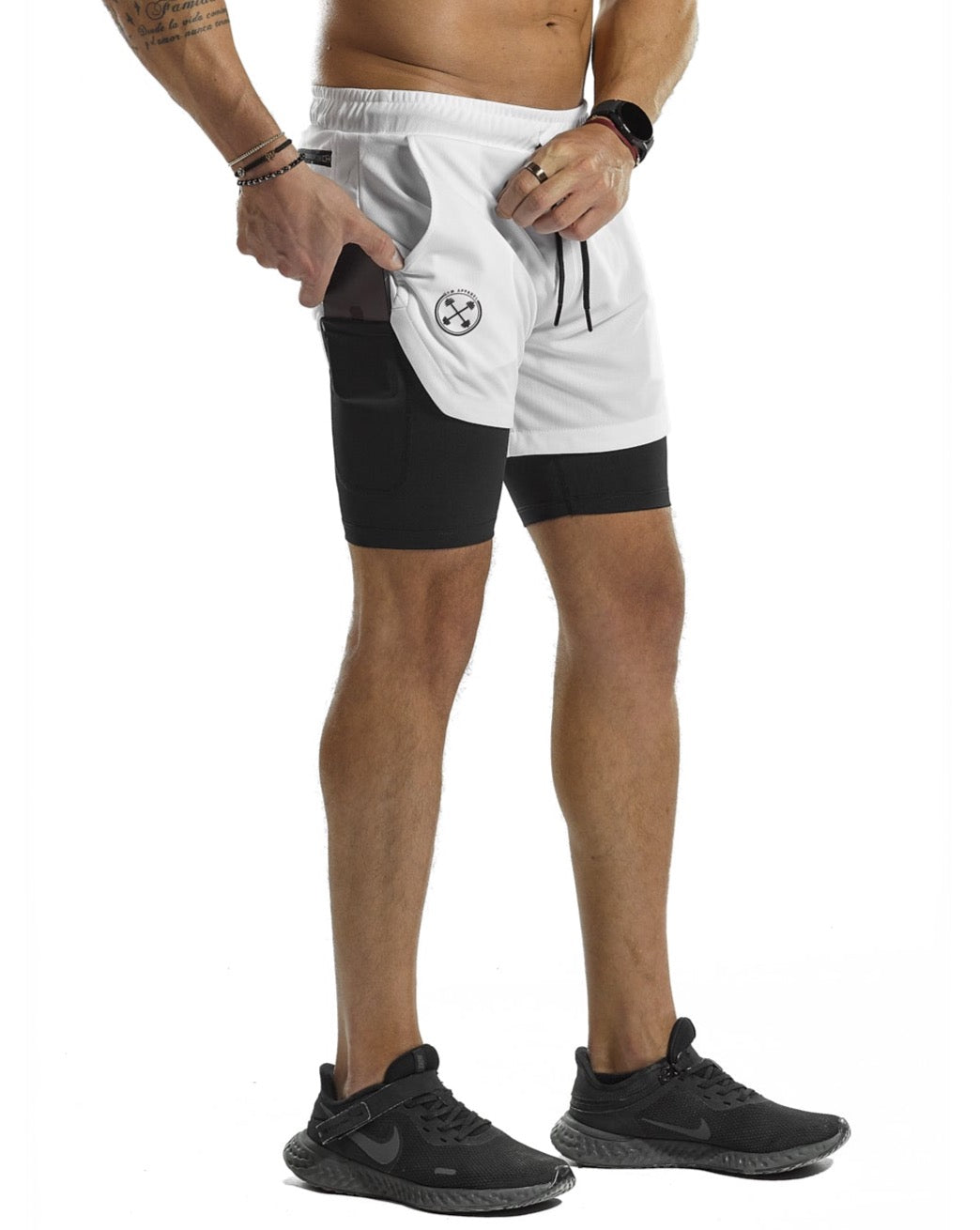 2 in 1 Functional Training Shorts [White] - Shorts - Gym Apparel Egypt