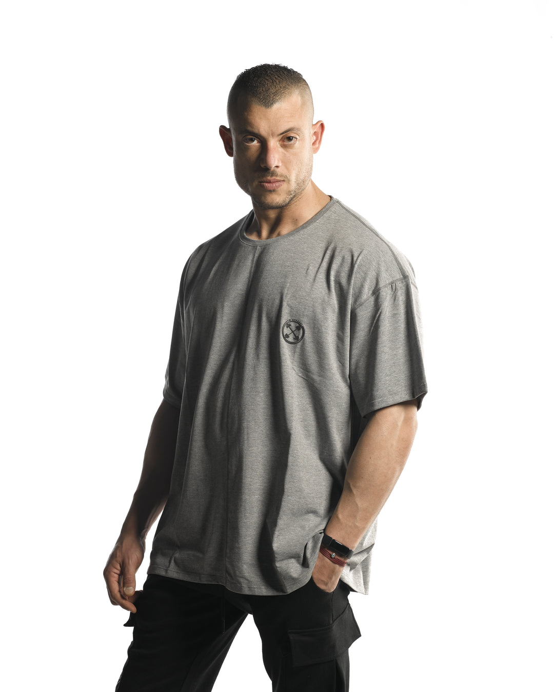 Oversized Bar-Basic T-Shirt [Heather Grey] -  - Gym Apparel Egypt