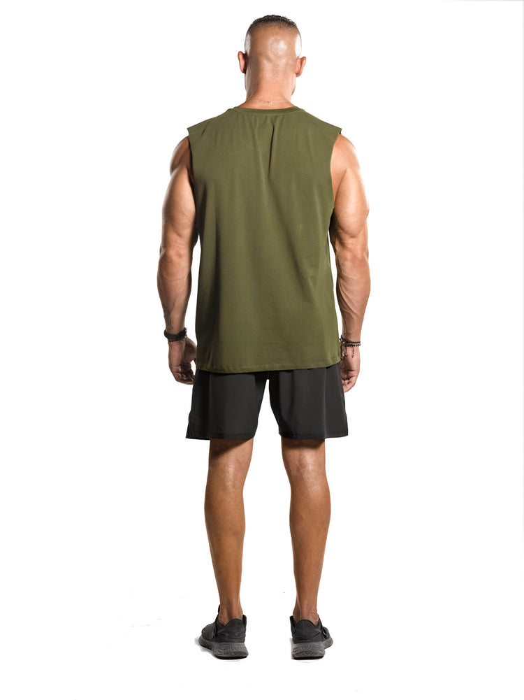 RAW Deep Cut Bar-Basic Tank [Olive Green] - Tank - Gym Apparel Egypt