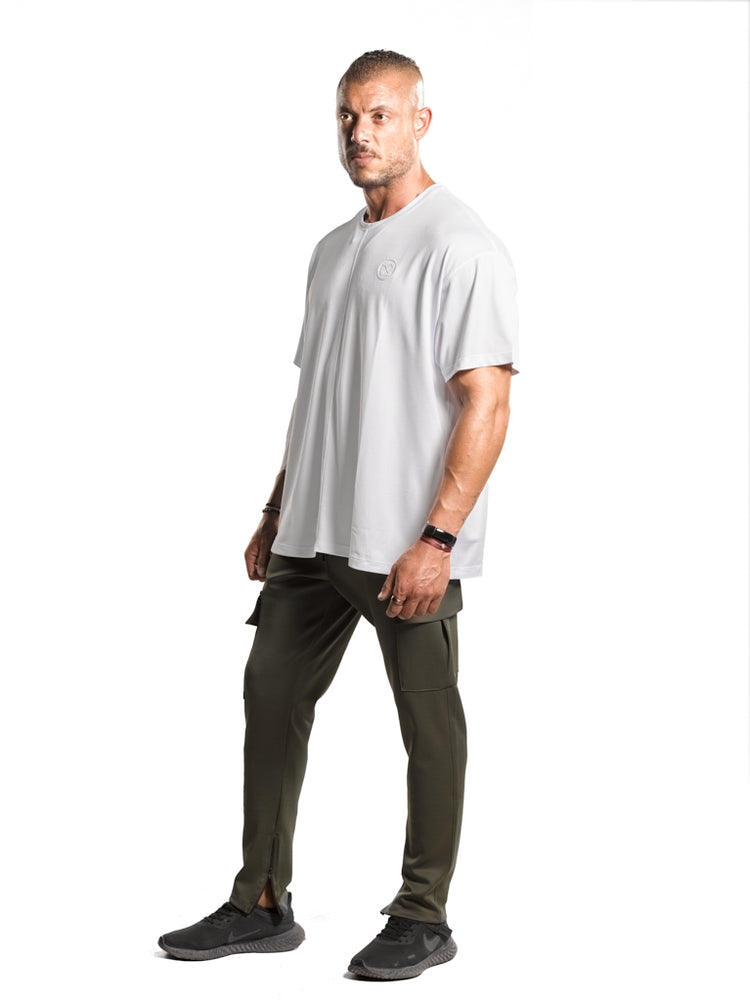 Oversized Bar-Basic T-Shirt [White] - T-Shirt - Gym Apparel Egypt