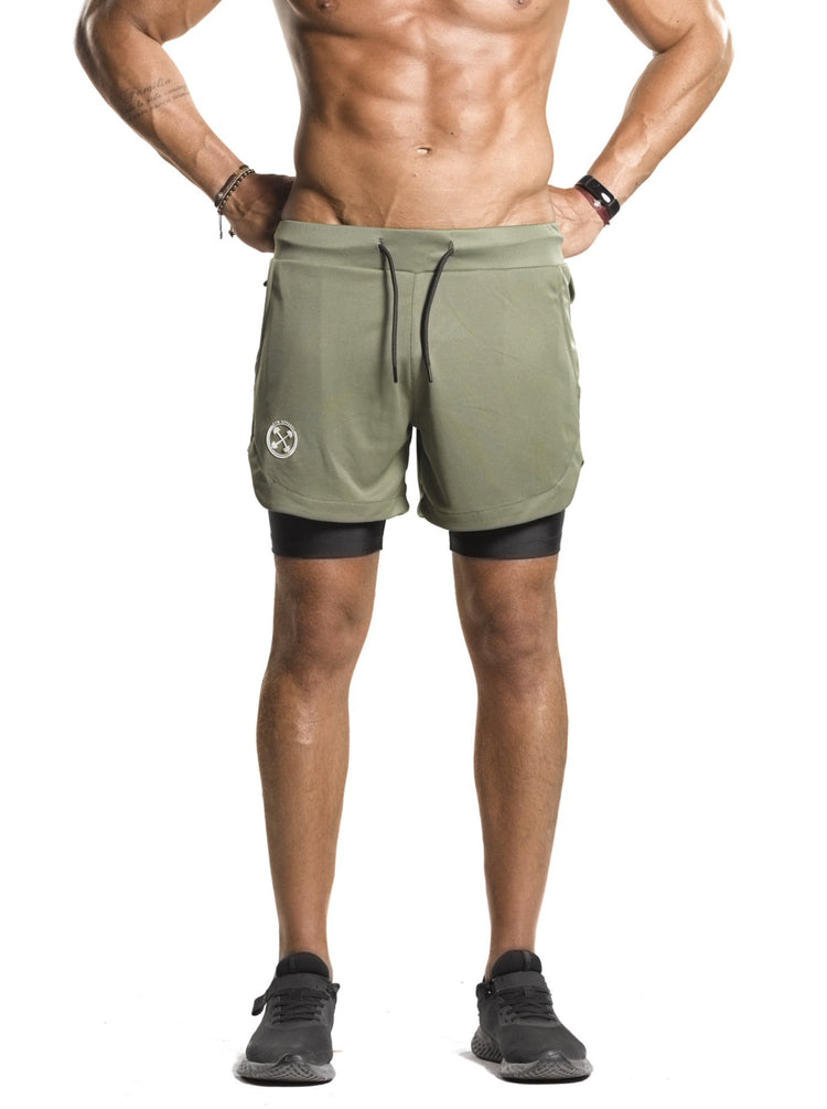 2 in 1 Functional Training Shorts [Olive/Black] Very Limited Pieces - Shorts - Gym Apparel Egypt