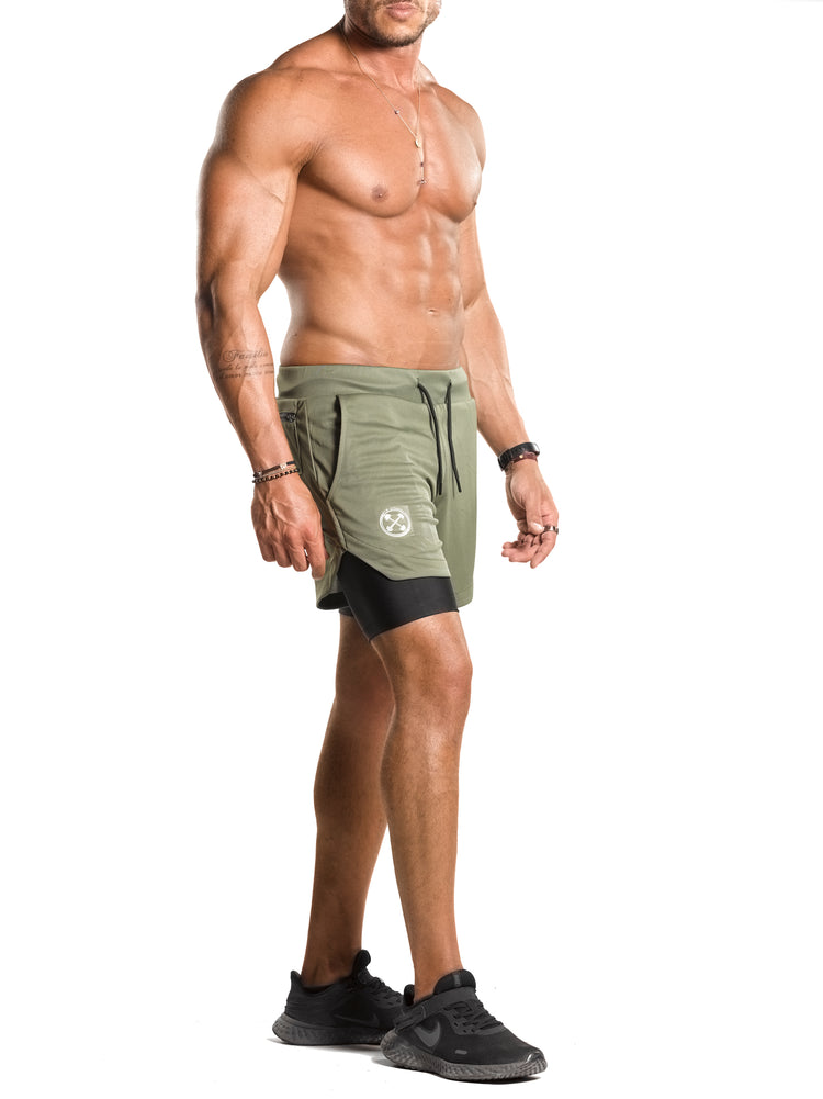 2 in 1 Functional Training Shorts [Olive/Black] Very Limited Pieces - Shorts - Gym Apparel Egypt