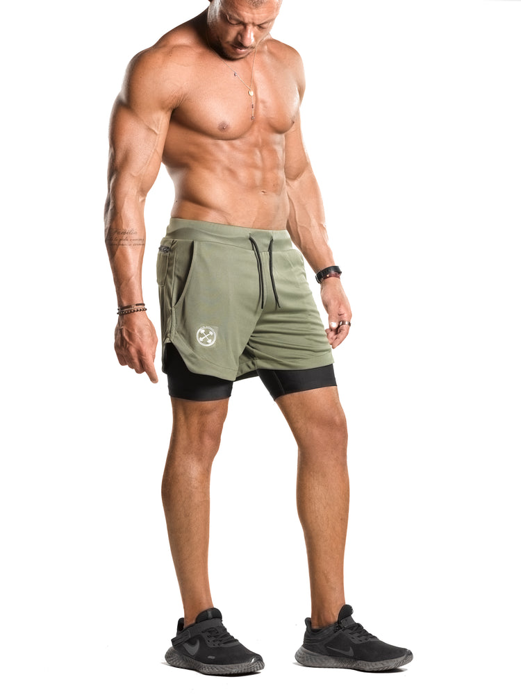 2 in 1 Functional Training Shorts [Olive/Black] Very Limited Pieces - Shorts - Gym Apparel Egypt