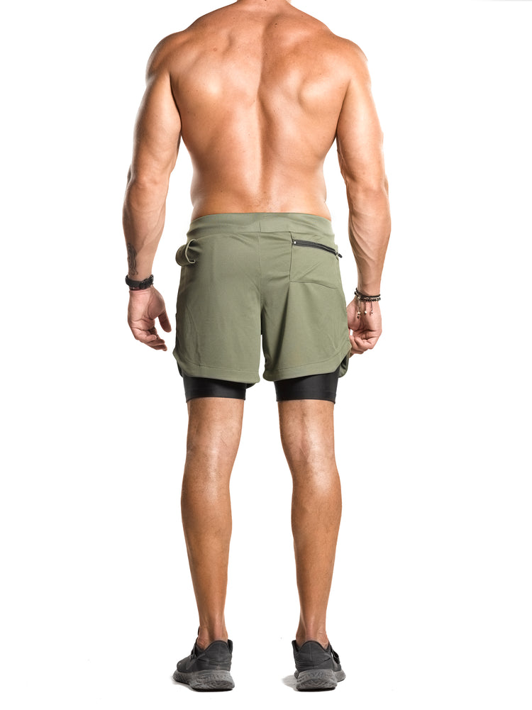 2 in 1 Functional Training Shorts [Olive/Black] Very Limited Pieces - Shorts - Gym Apparel Egypt