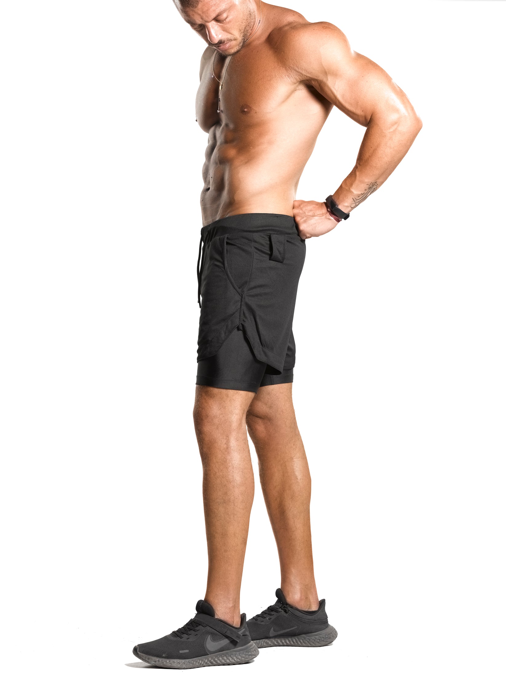2 in 1 Functional Training Shorts [Black/Black] - Shorts - Gym Apparel Egypt