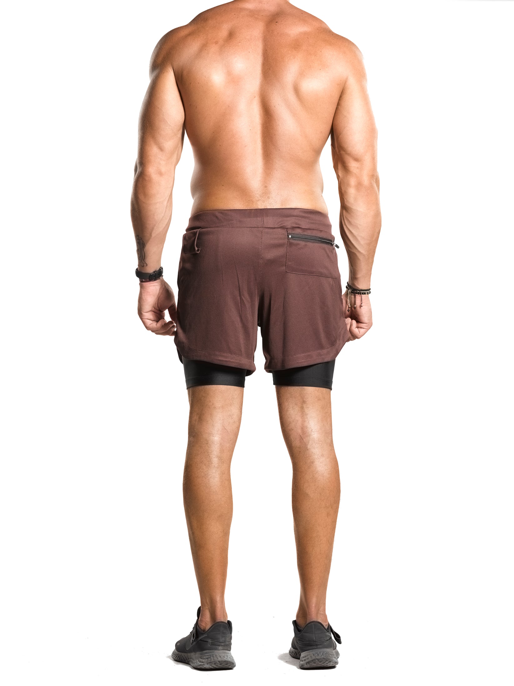 2 in 1 Functional Training Shorts [Brown/Black] - Shorts - Gym Apparel Egypt