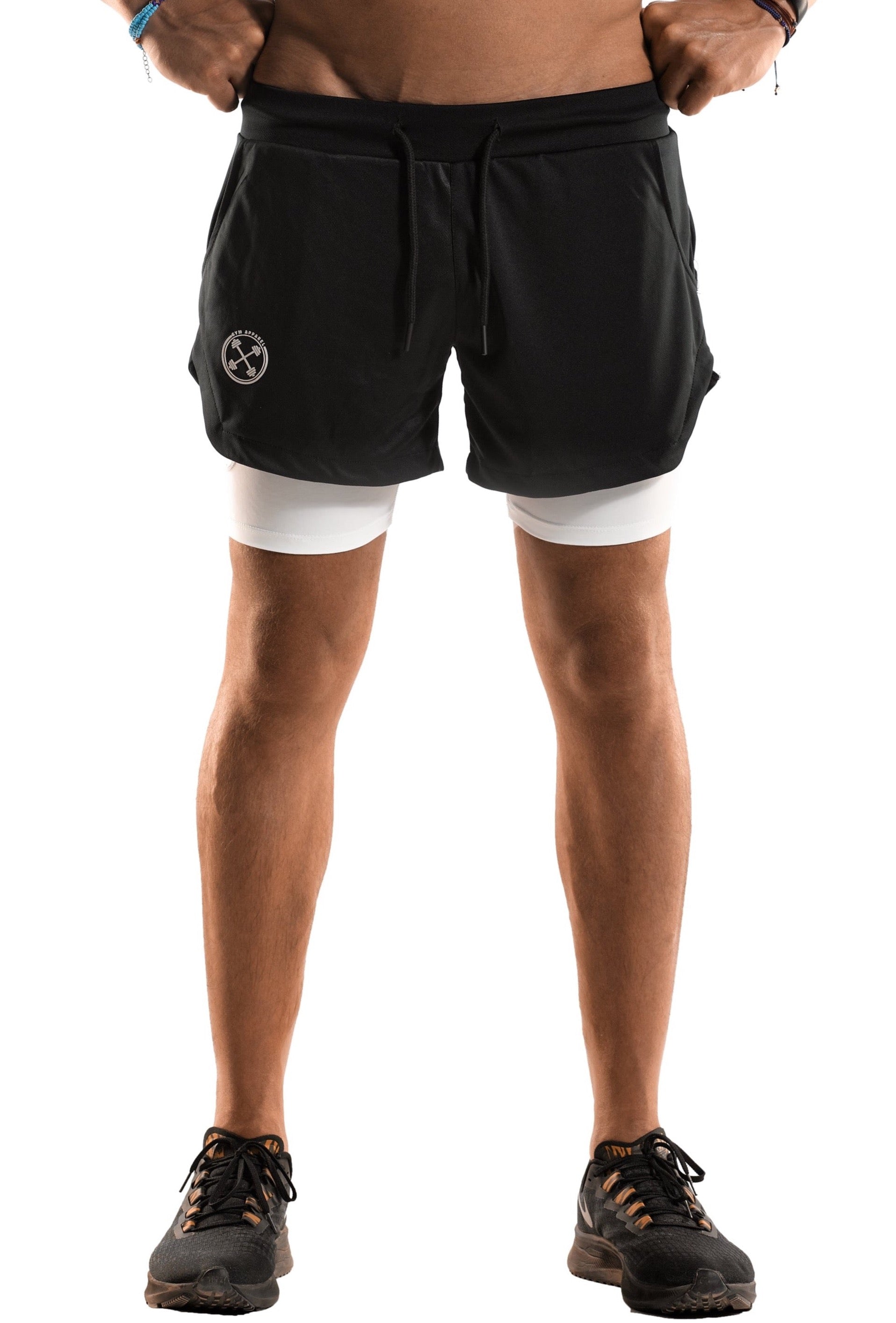 2 in 1 Functional Training Shorts [Black/White] - Shorts - Gym Apparel Egypt