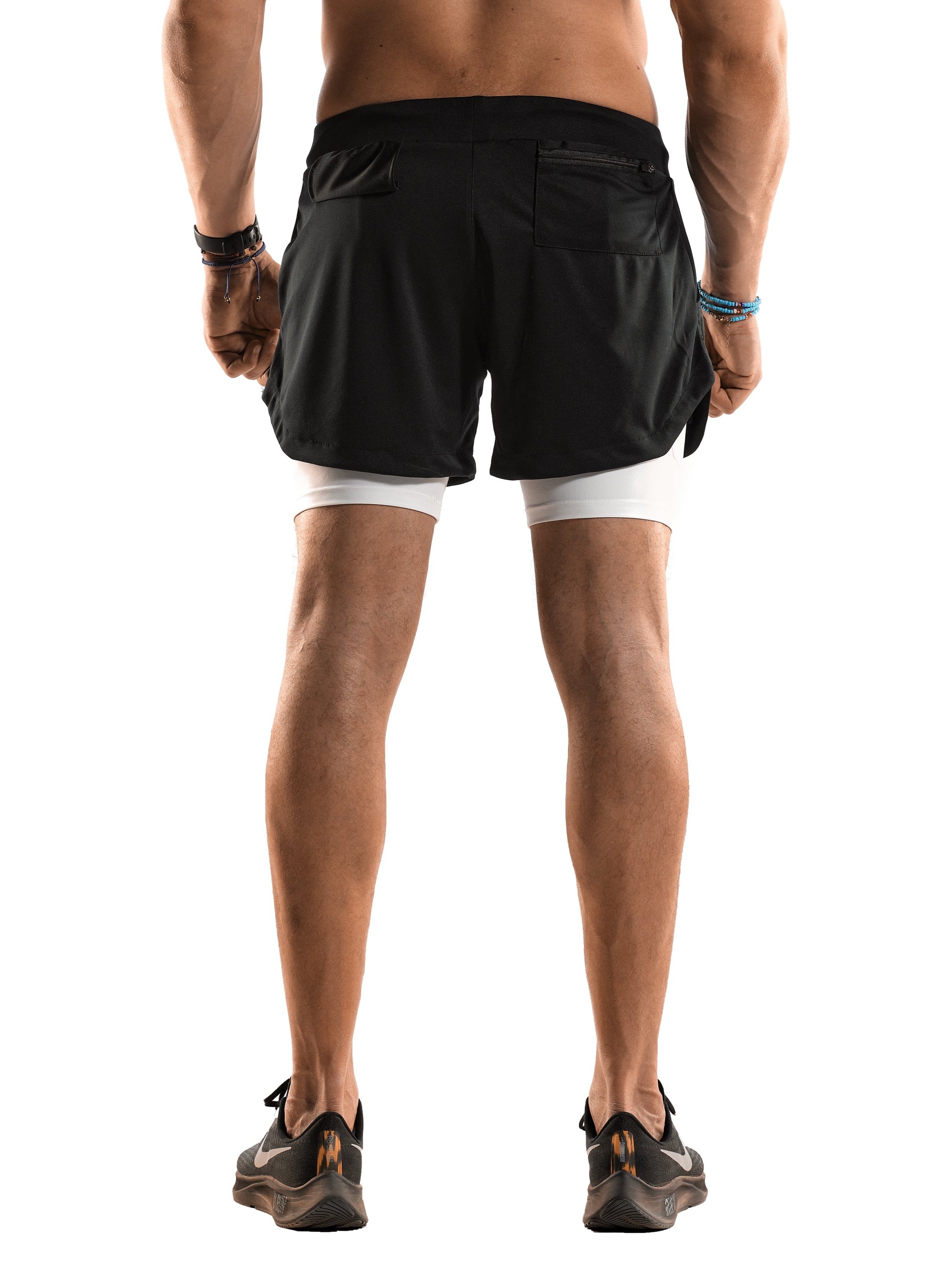 2 in 1 Functional Training Shorts [Black/White] - Shorts - Gym Apparel Egypt